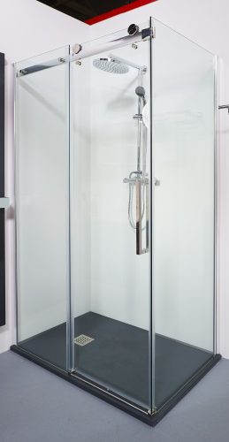 ELEGANCE aszimmetrikus sarokkabin tolóajtóval (8 mm), 80x120 cm