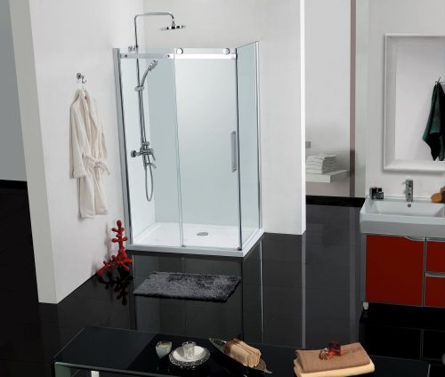 ELEGANCE aszimmetrikus sarokkabin tolóajtóval (8 mm), 80x120 cm