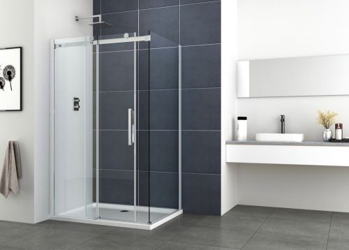 ELEGANCE aszimmetrikus sarokkabin tolóajtóval (8 mm), 80x120 cm