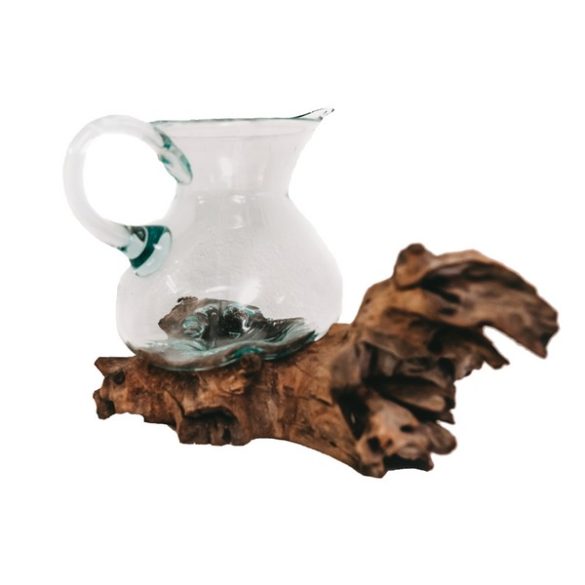 Üveg váza tíkfa talpon, kancsó forma