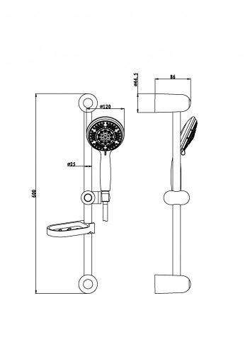 Sínes zuhanyszett, 5 funkciós