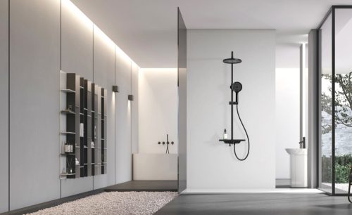 Zuhanyrendszer termosztátos csapteleppel, fekete