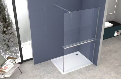 Törölközőtartó piperepolccal zuhanyfalakhoz, 120 cm, króm