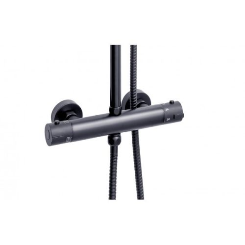 Sínes zuhanyszett termosztátos csapteleppel, fekete