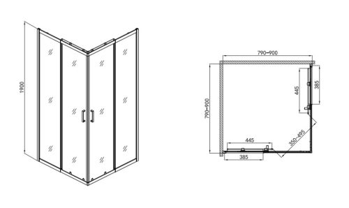 Állítható sarokkabin két tolóajtóval, matt fekete, 79-90 cm