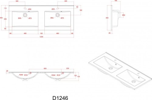Öntött márvány mosdó, ráépíthető, dupla (kétmedencés)