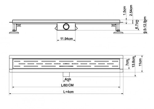 Zuhanyfolyóka, fekete, 60 cm