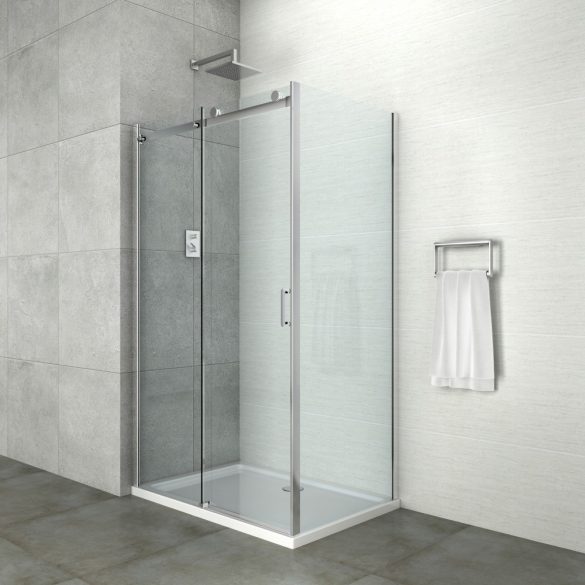ELITE aszimmetrikus szögletes sarok zuhanykabin tolóajtóval, króm