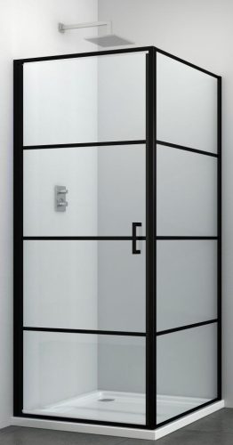  ELITE BLACK szögletes sarok zuhanykabin nyílóajtóval, 90x80 cm
