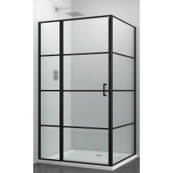   ELITE BLACK aszimmetrikus szögletes sarok zuhanykabin osztott nyílóajtóval