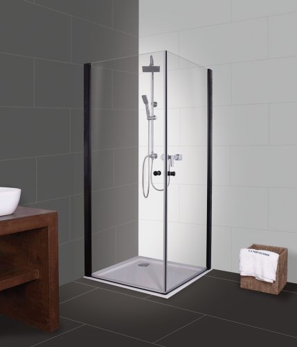 BRAVA BLACK szögletes sarok zuhanykabin két lengőajtóval, 80x100 cm