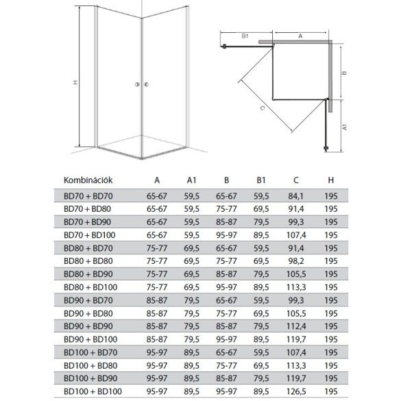 BRAVA BLACK szögletes sarok zuhanykabin két lengőajtóval, 80 cm