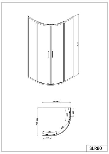 SANOSLIM íves sarokkabin, 90 cm, króm