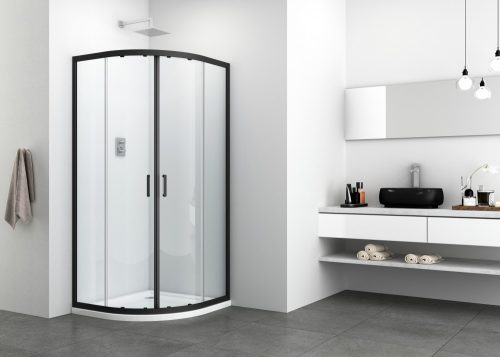ELITE BLACK íves sarok zuhanykabin két tolóajtóval, 90 cm