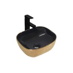 Kerámiamosdó, síklapos, szögletes, arany/fekete