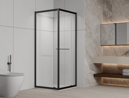 SANOSLIM sarokkabin toló-forgó ajtóval, 100 cm, fekete