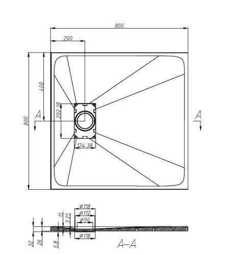 SMC 80 szögletes zuhanytálca, betonszürke