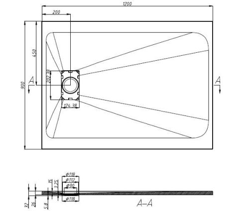 SMC 90/120 szögletes zuhanytálca, betonszürke