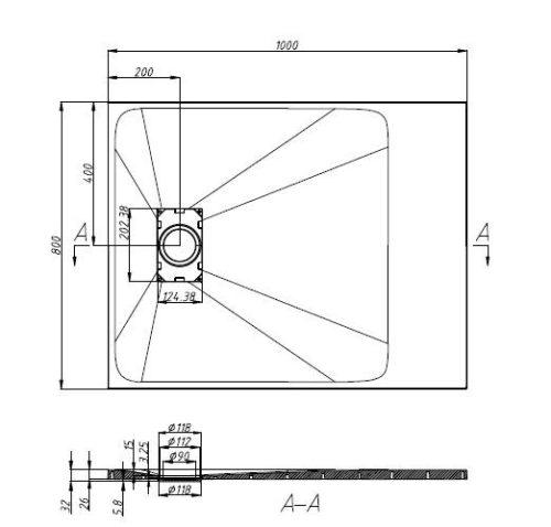 SMC 80/100 szögletes zuhanytálca, fehér